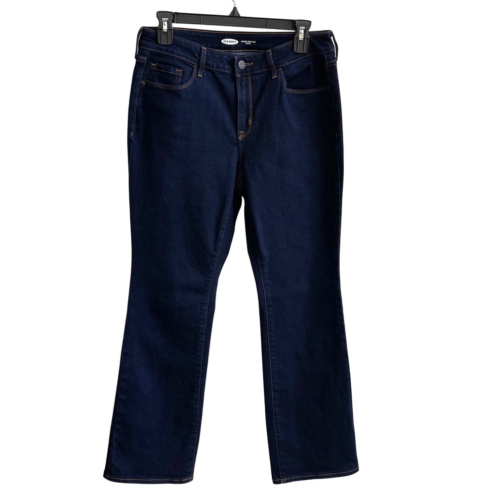 Old Navy Kicker Boot-Cut Jeans Women 8 Short Dark Wash Mid-Rise Stretch Denim